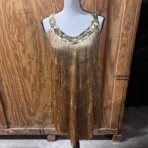 Gold Fringe Midi Dress